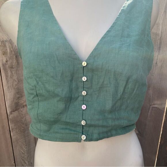 Madewell Gwen Supercrop Linen Tank in Trellis Green size 6 - Picture 6 of 13
